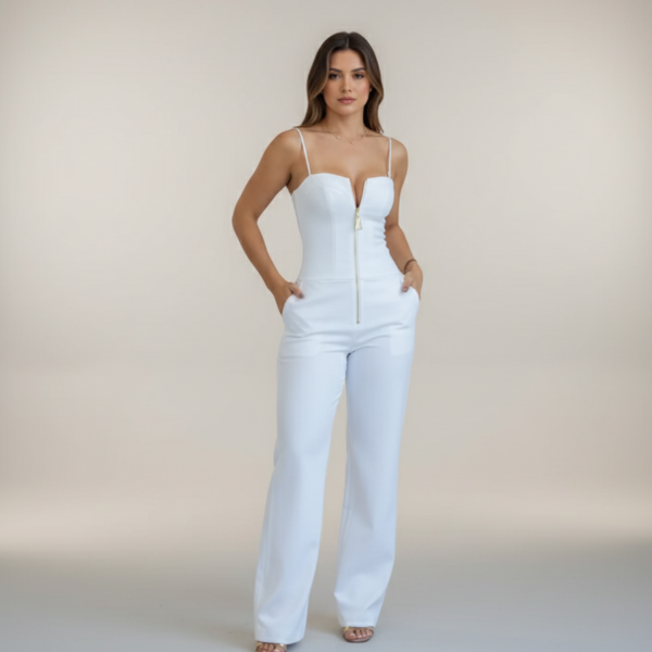 Combinaison blanche zippée