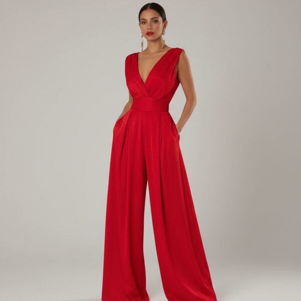 Combinaison fluide rouge cérémonie femme