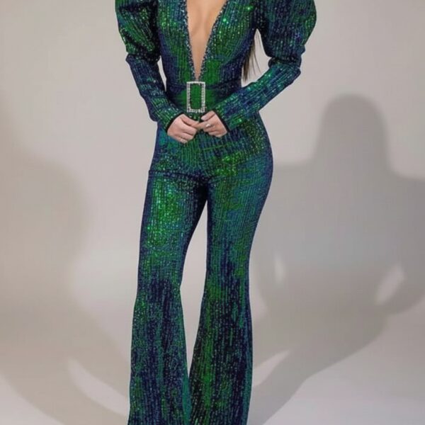 Combinaison verte sequin cérémonie femme