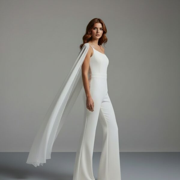 Combinaison Pantalon Cape Cérémonie Blanche Femme