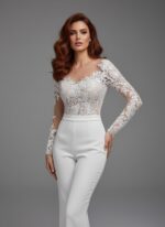 Combinaison mariage dentelle appliquée manche longue   CombiCeremonie