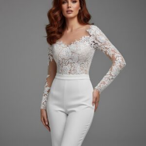 Combinaison mariage dentelle appliquée manche longue   CombiCeremonie