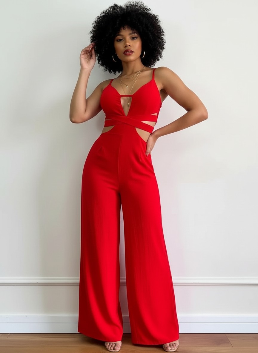 Combinaison rouge ete cérémonie femme CombiCeremonie